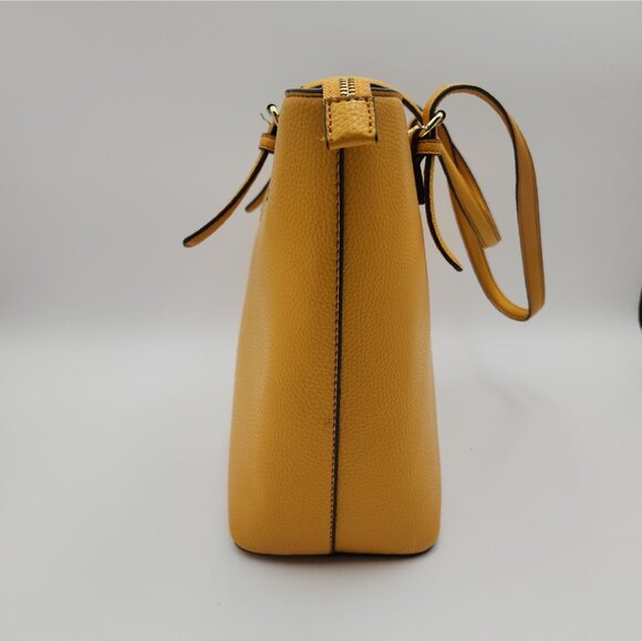 Anne Klein Faux Leather Mustard Yellow Tote Bag With Adjustable Straps & Zip Clo - Picture 4 of 16